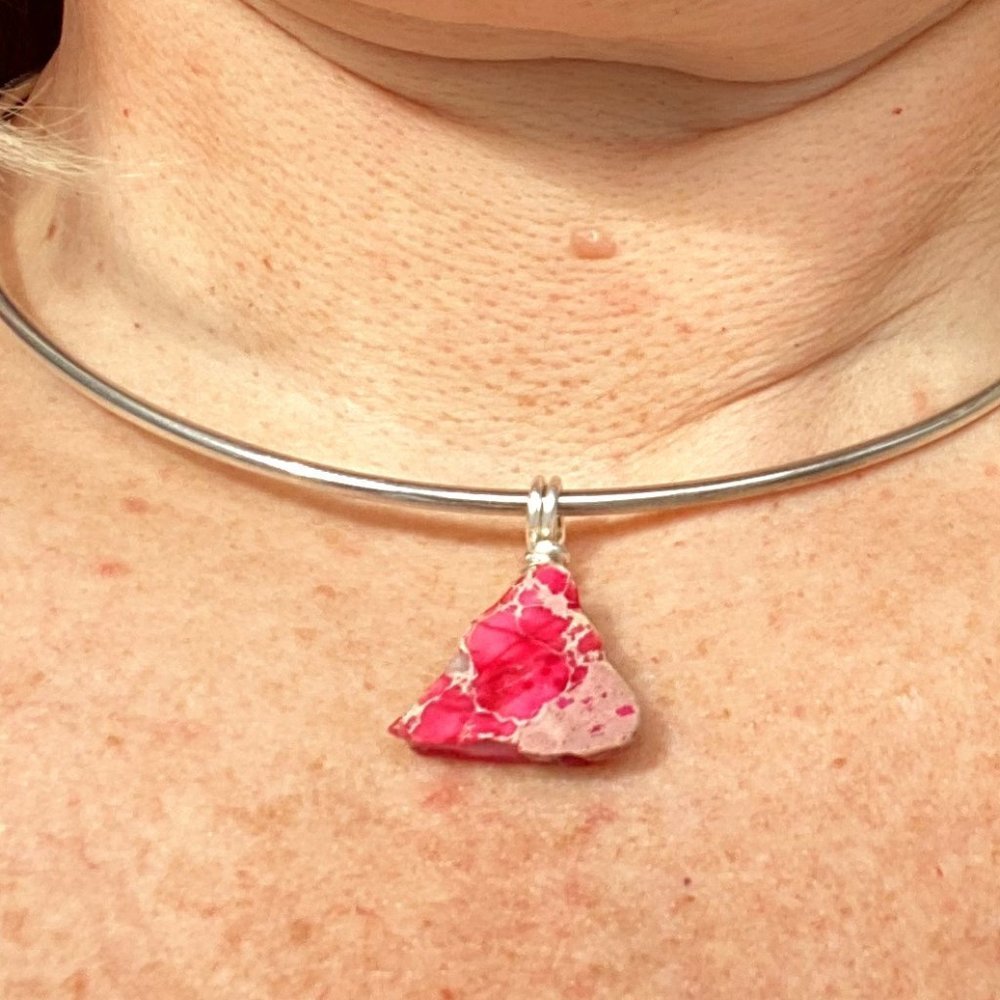 🎀 3 for $25 Pink Jasper Chunk Wire Wrapped Pendant Handcrafted